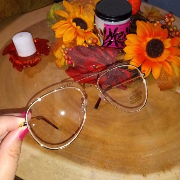 🛑Classic Clear Lens Glasses Vintage Retro Aviator Gold Frame Eyeglasses U… - Picture 3 of 7